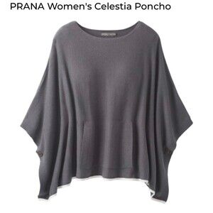 PRANA Celestia Poncho, Winter Gray, Cashmere Blend, Sz O/S